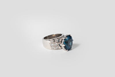 London Blue Topaz with Diamonds - 14k White Gold