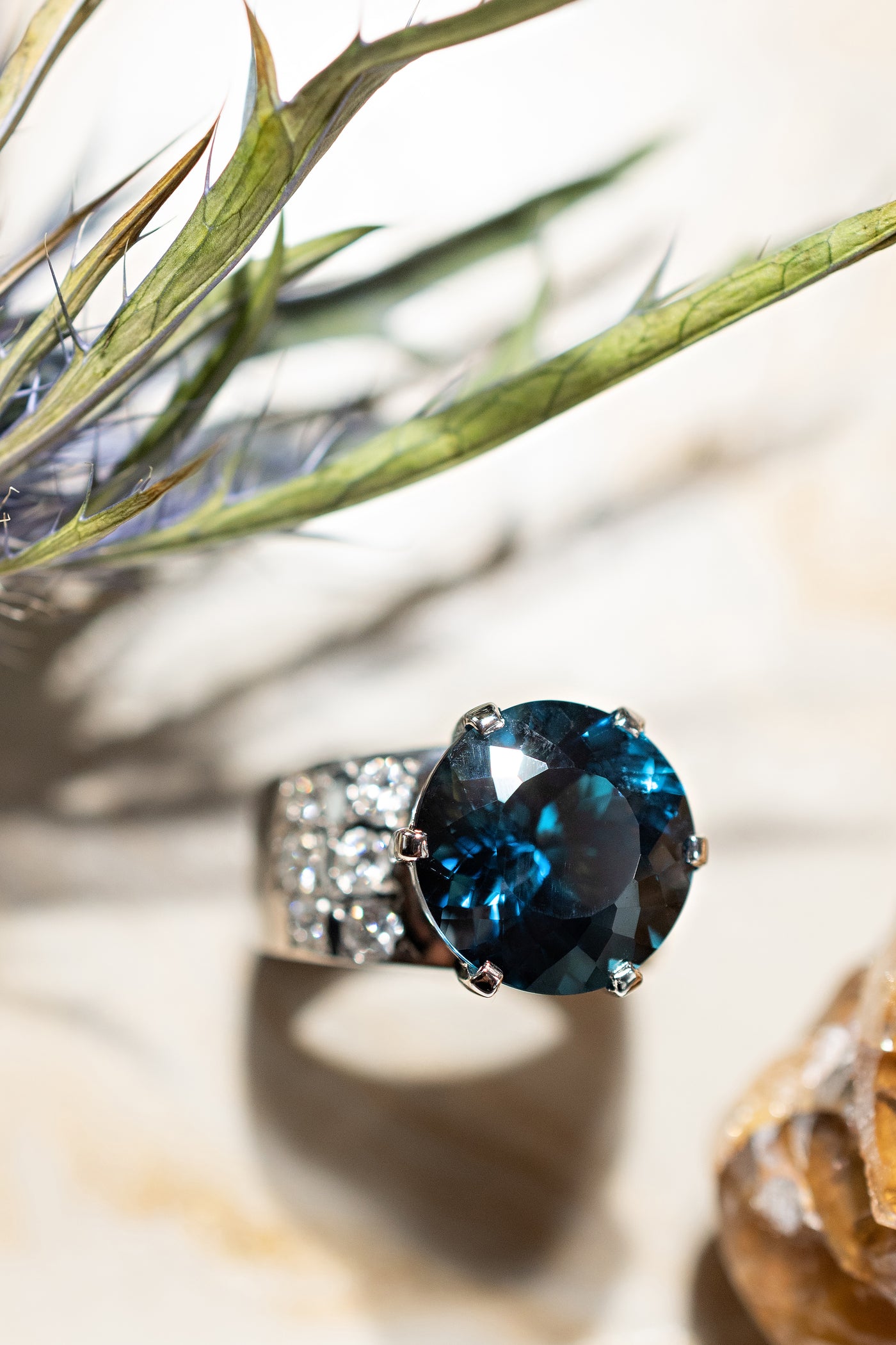 London Blue Topaz with Diamonds - 14k White Gold