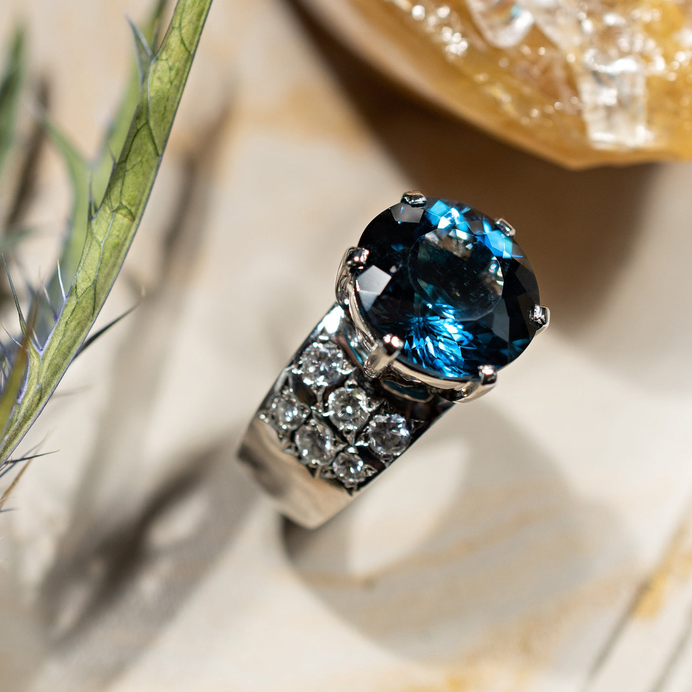 London Blue Topaz with Diamonds - 14k White Gold