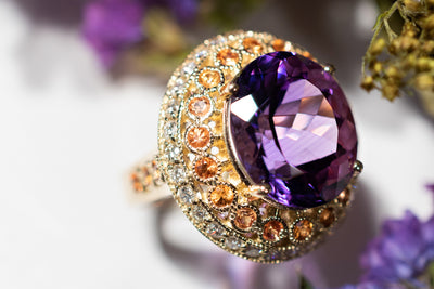 10ct Purple Amethyst, Diamond and Sapphire Ring