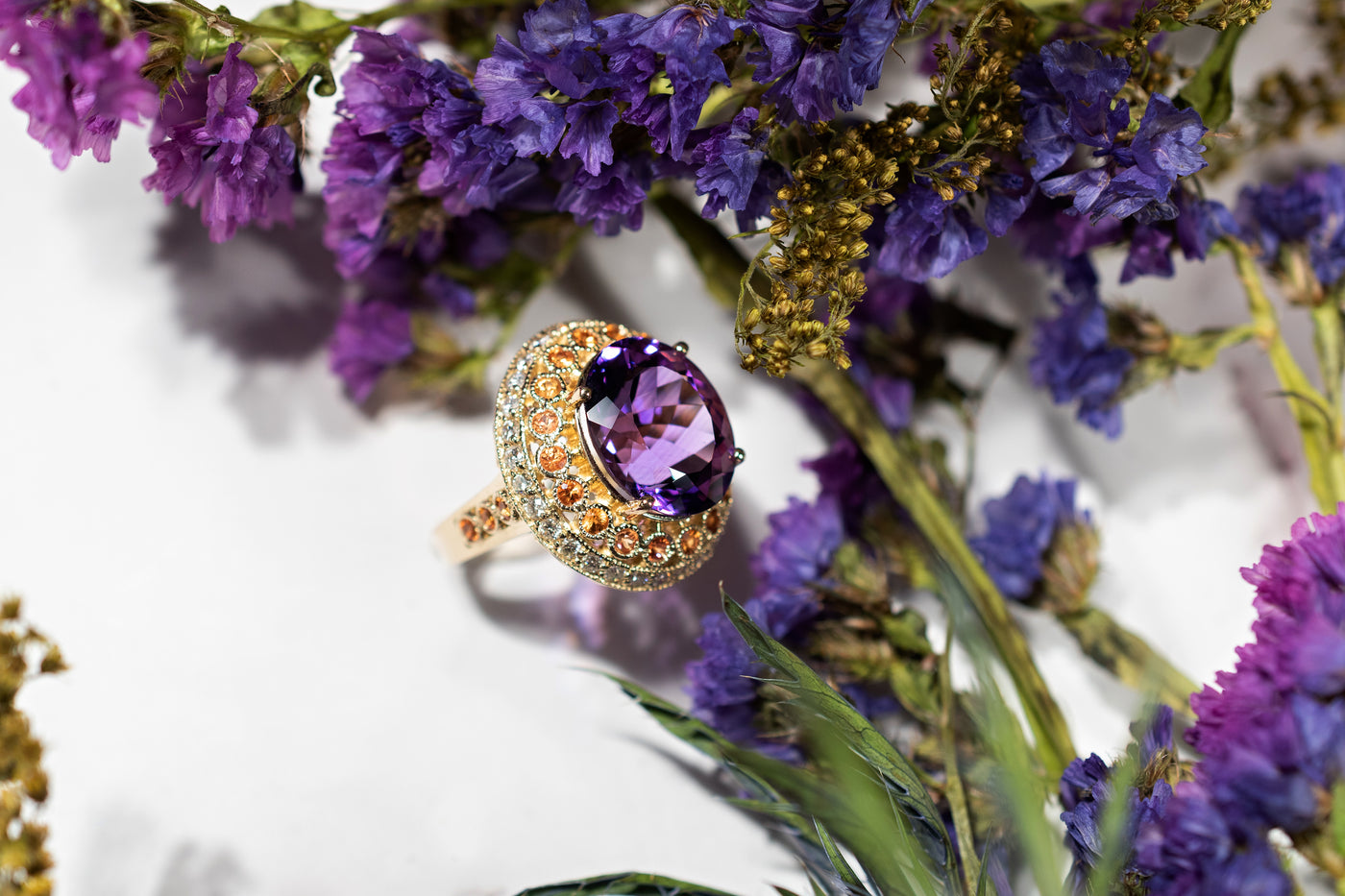 Royal Purple Amethyst, Diamond & Sapphire Ring