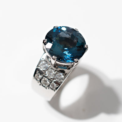 London Blue Topaz with Diamonds - 14k White Gold