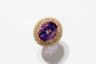 10ct Purple Amethyst, Diamond and Sapphire Ring