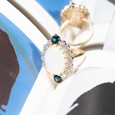 10ct Moonstone and Blue Topaz Ring - 10k Gold