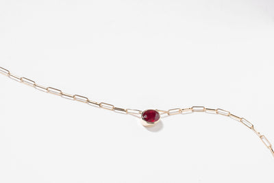 4ct Oval Ruby Necklace - 14k yellow gold