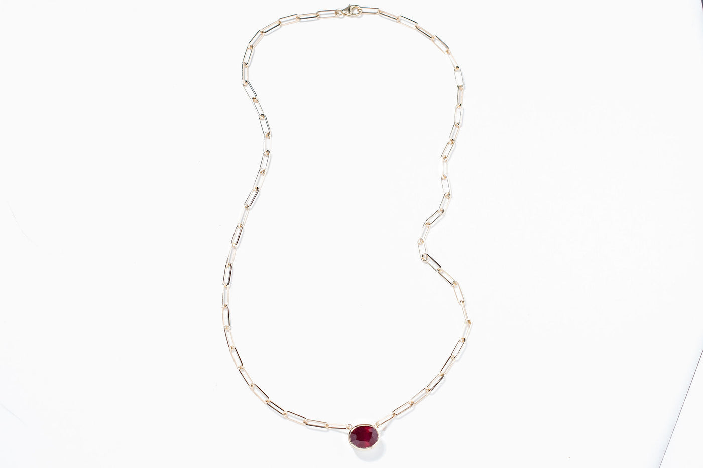 4ct Oval Ruby Necklace - 14k yellow gold