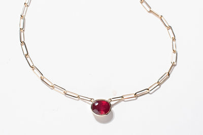 4ct Oval Ruby Necklace - 14k yellow gold