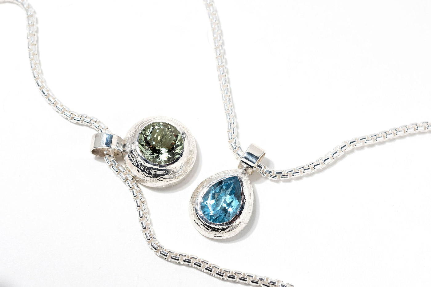 Green Amethyst Pendant Necklace - Sterling Silver
