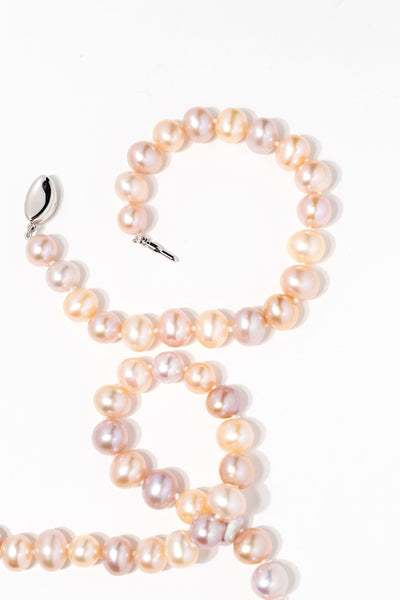 Peach Pink Pearl Necklace - Fresh Water