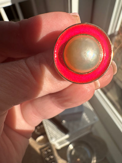 Retro Pearl Ring - Black Enamel
