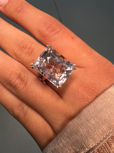 20ct Pink Kunzite Cocktail Ring - 10k Rose Gold