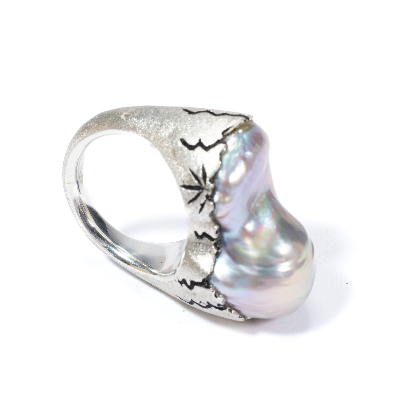 Baroque ‘Mountain’ Pearl Ring - Silver/ Grey
