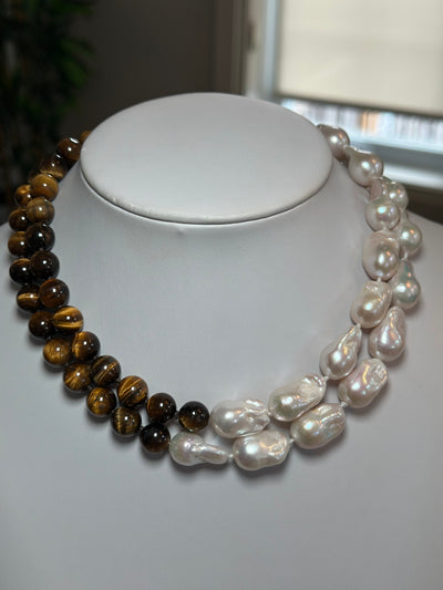 Half Tiger - Baroque Pearl Necklace 18 inch