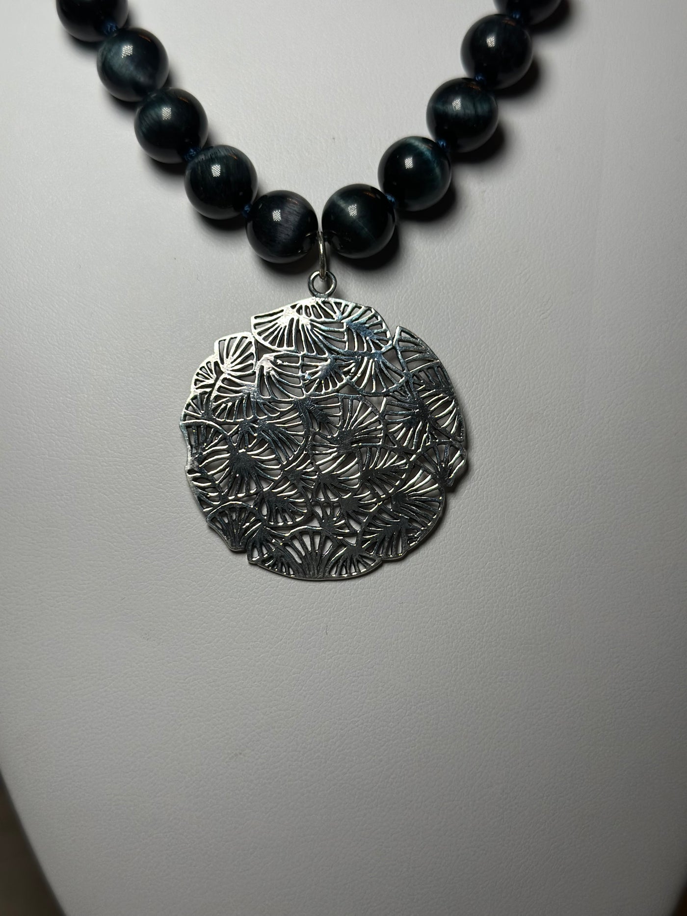 Fan Necklace - Stone Blue Tiger Eye