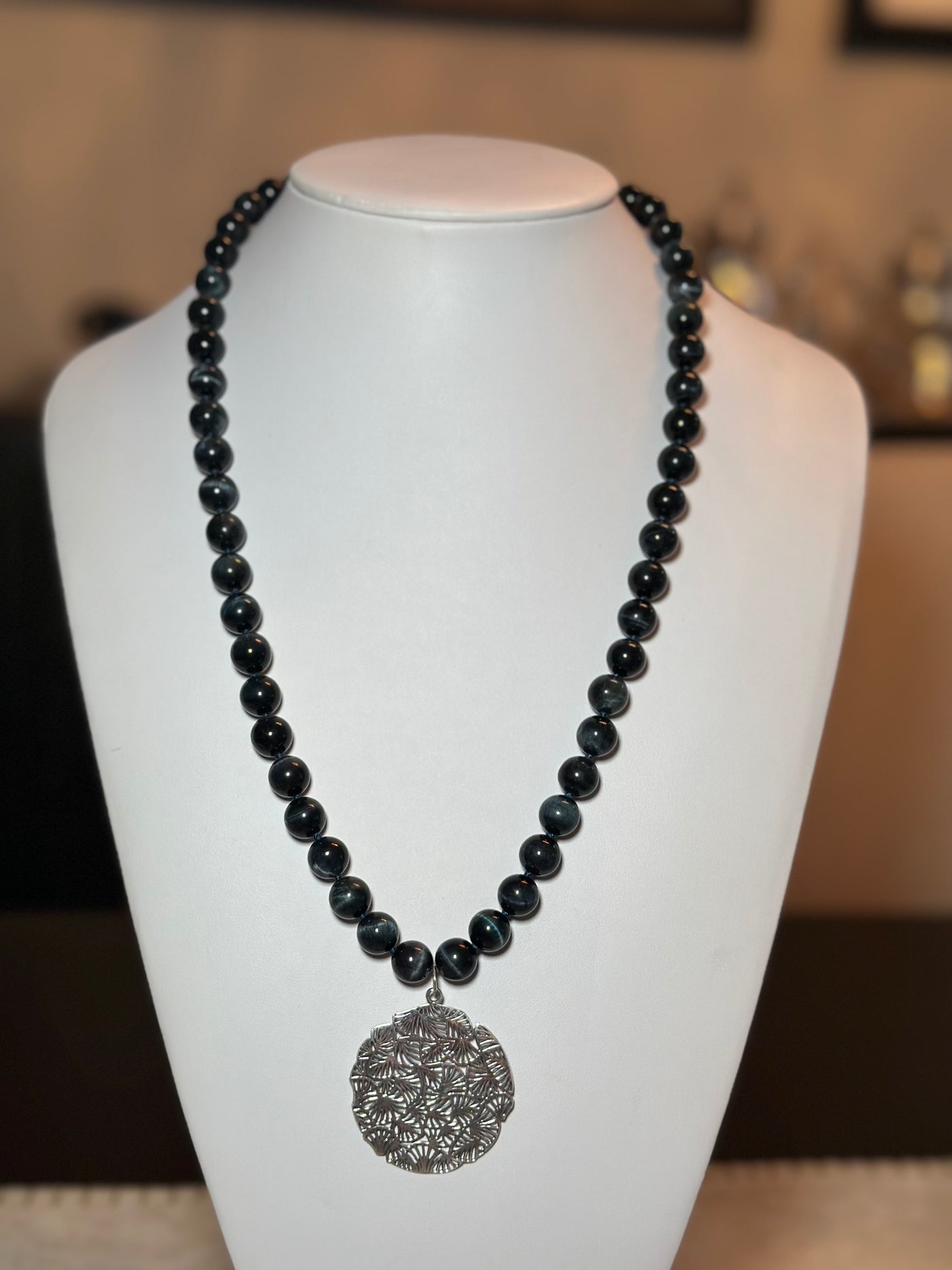 Fan Necklace - Stone Blue Tiger Eye