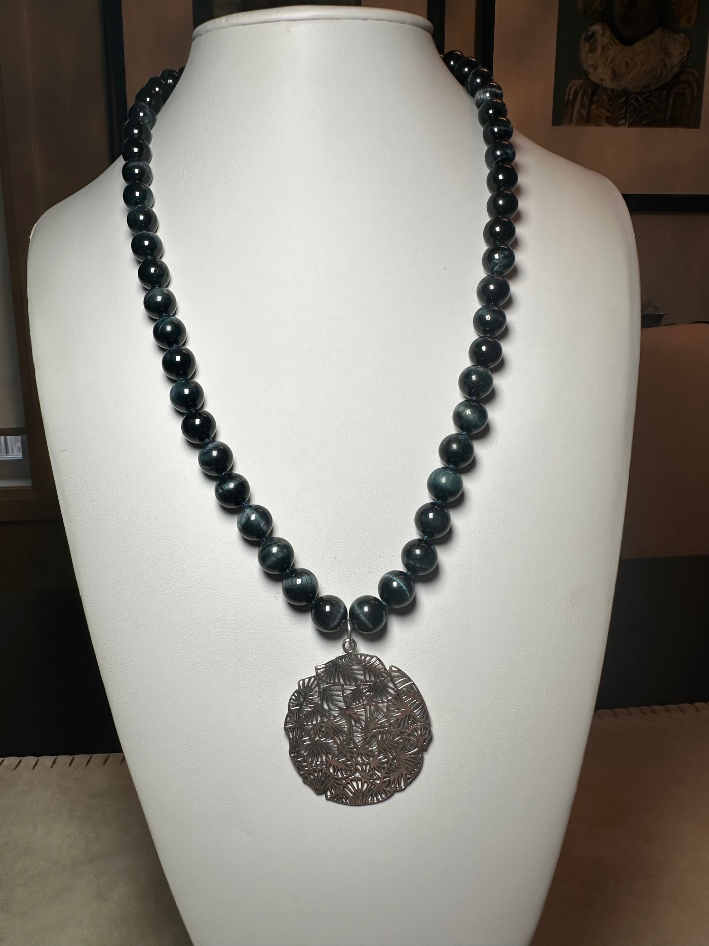 Fan Necklace - Stone Blue Tiger Eye