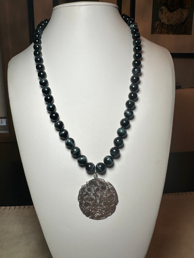 Fan Necklace - Stone Blue Tiger Eye