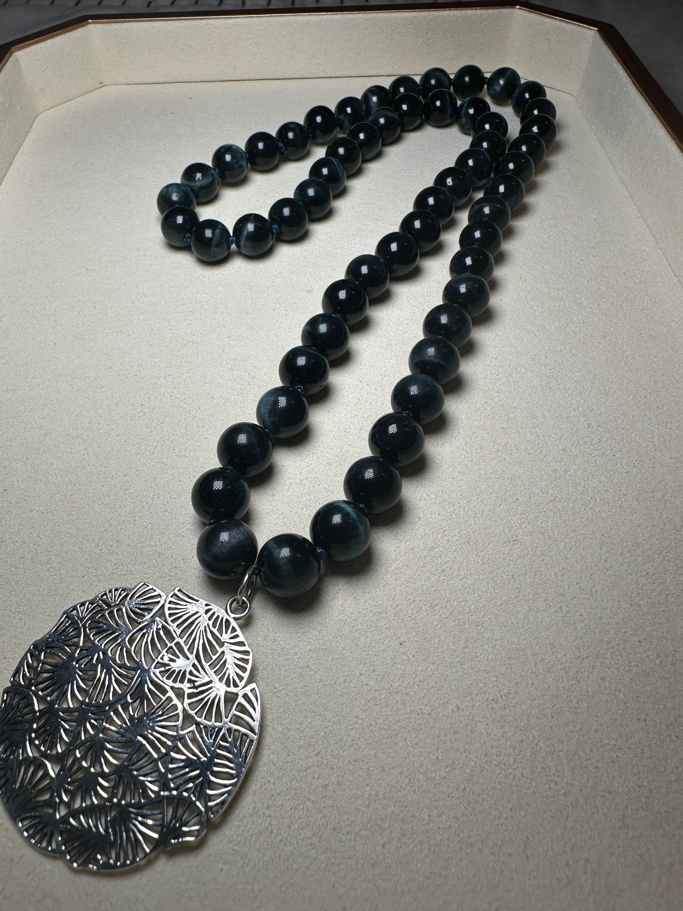 Fan Necklace - Stone Blue Tiger Eye