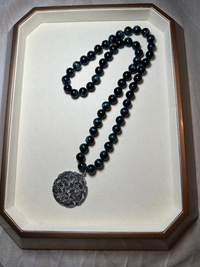 Fan Necklace - Stone Blue Tiger Eye