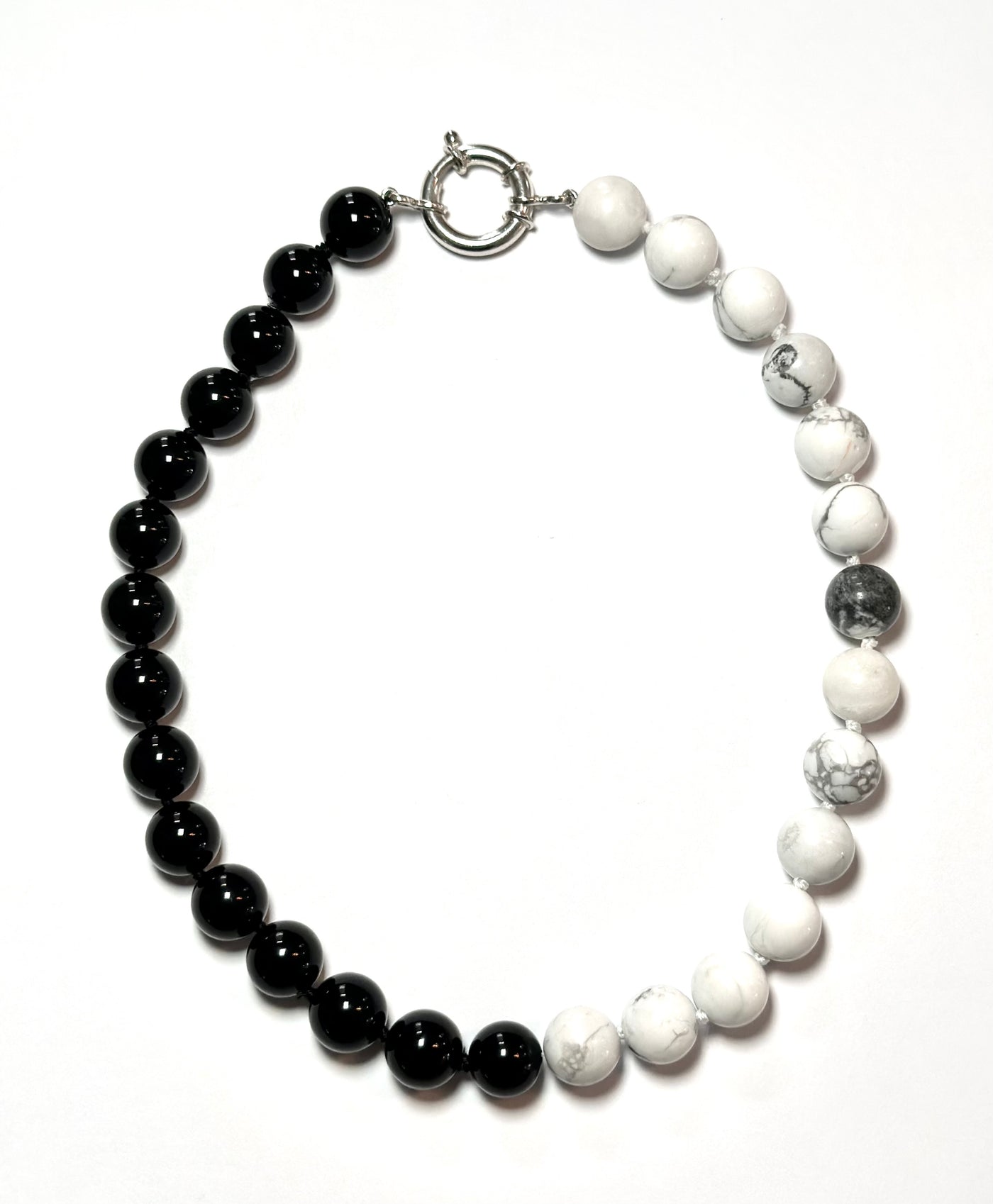 Black & Black Onyx and Howlite Necklace - Grey Accent