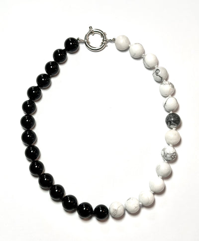 Black & Black Onyx and Howlite Necklace - Grey Accent