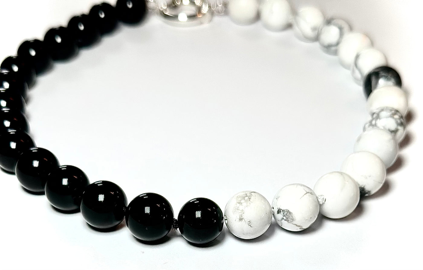 Black & Black Onyx and Howlite Necklace - Grey Accent