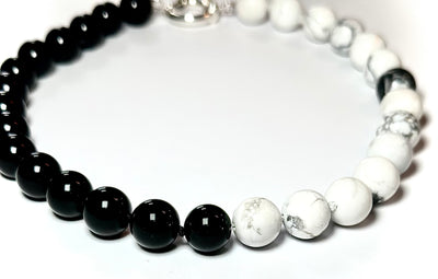 Black & Black Onyx and Howlite Necklace - Grey Accent