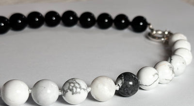 Black & Black Onyx and Howlite Necklace - Grey Accent
