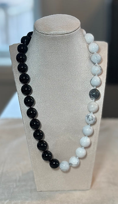 Black & Black Onyx and Howlite Necklace - Grey Accent