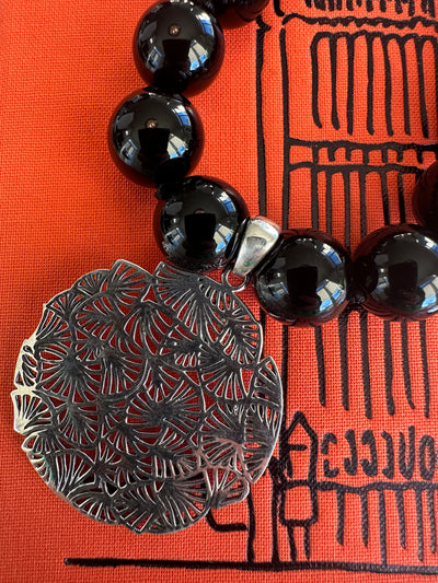 Black Onyx Necklace - Sterling Silver Clasp