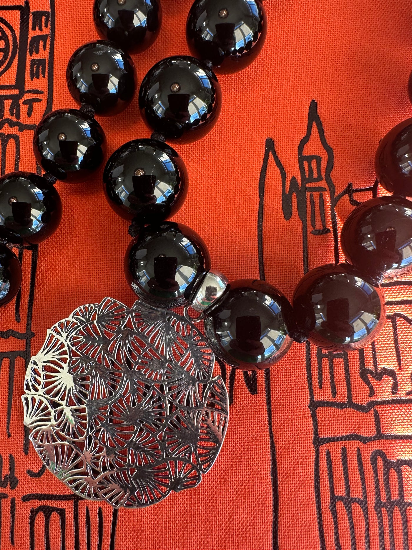 Black Onyx Necklace - Sterling Silver Clasp