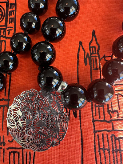 Black Onyx Necklace - Sterling Silver Clasp