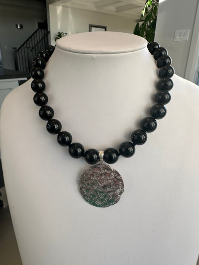 Black Onyx Necklace - Sterling Silver Clasp