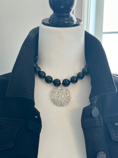Black Onyx Necklace - Sterling Silver Clasp