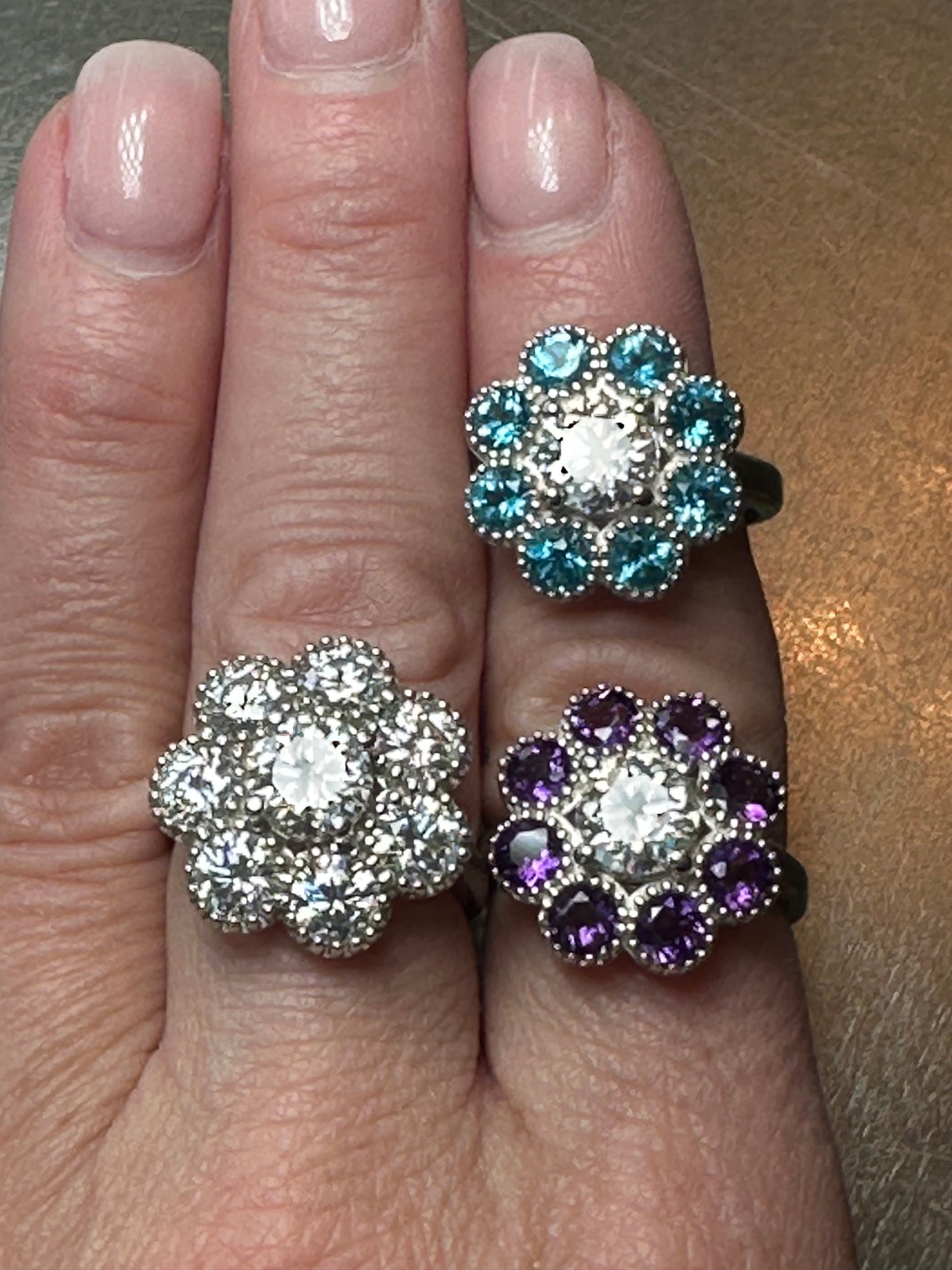 Blue Bloom Ring - Moissanite & Topaz