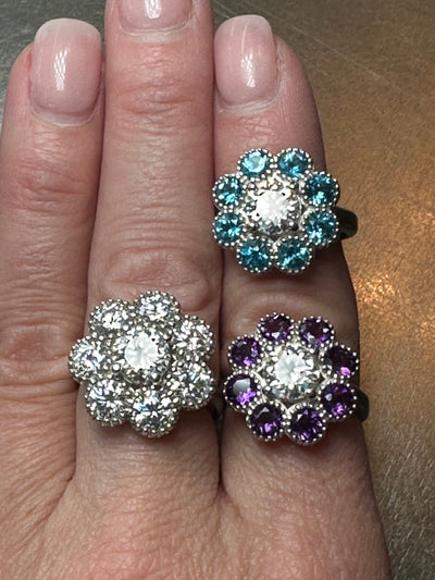 Blue Bloom Ring - Moissanite & Topaz