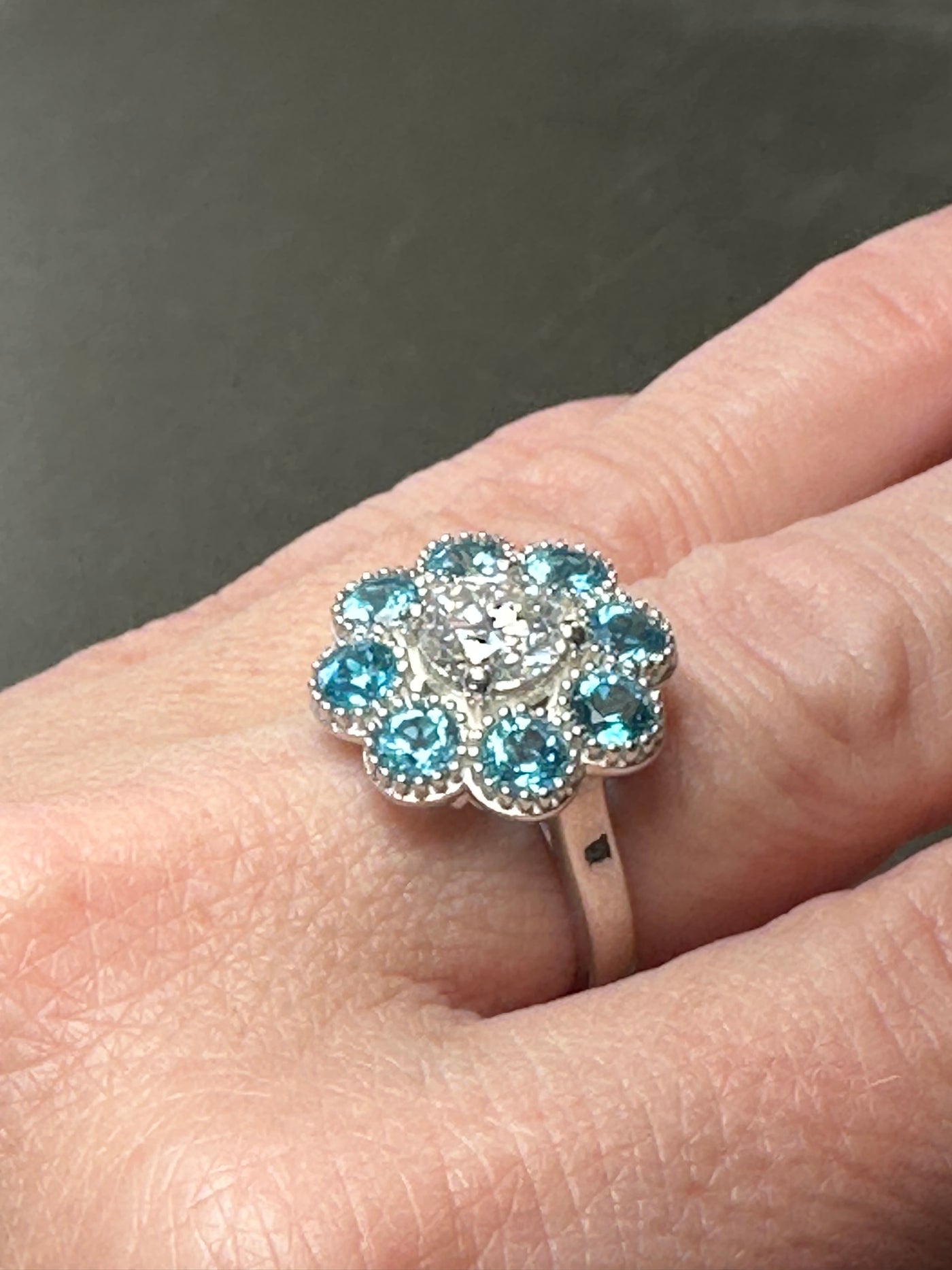 Blue Bloom Ring - Moissanite & Topaz