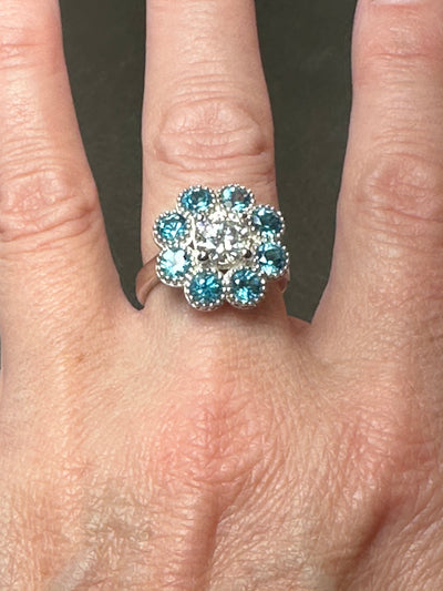 Blue Bloom Ring - Moissanite & Topaz