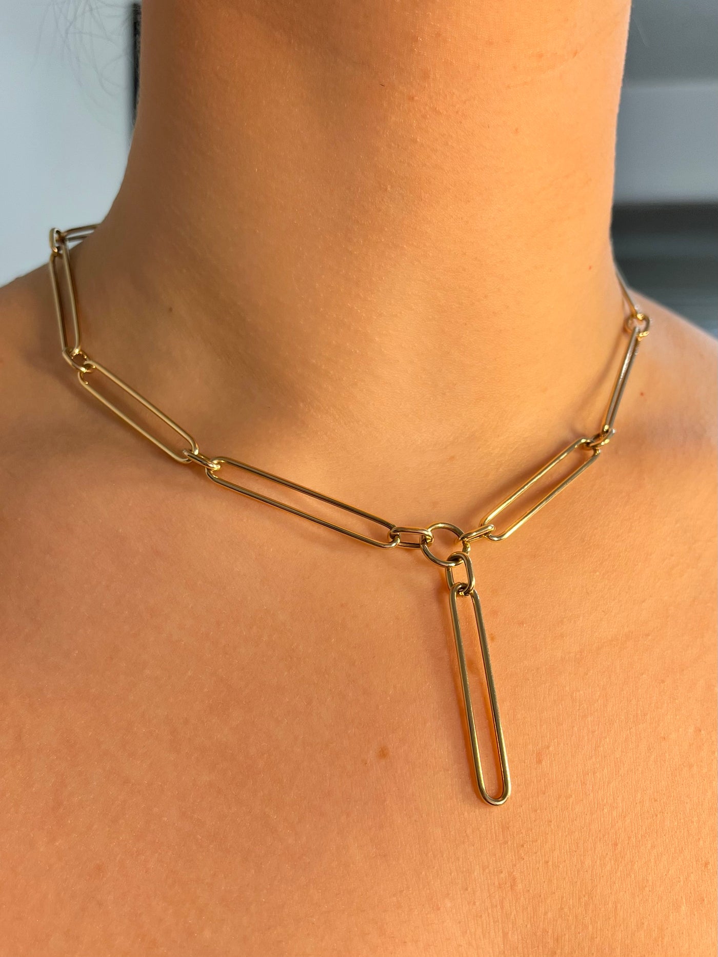 Plunging Paperclip Necklace - 14kYellow  Gold