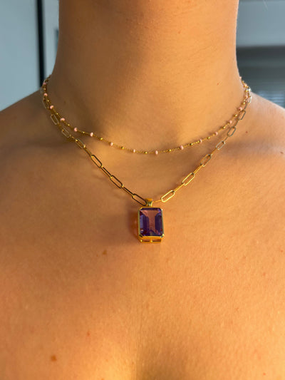 12ct Iris Purple Amethyst Pendant & Paperclip Chain - 14k Gold