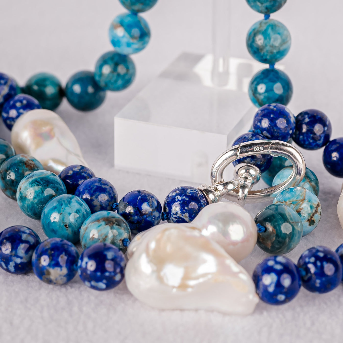 Apatite and White Baroque Pearl Necklace