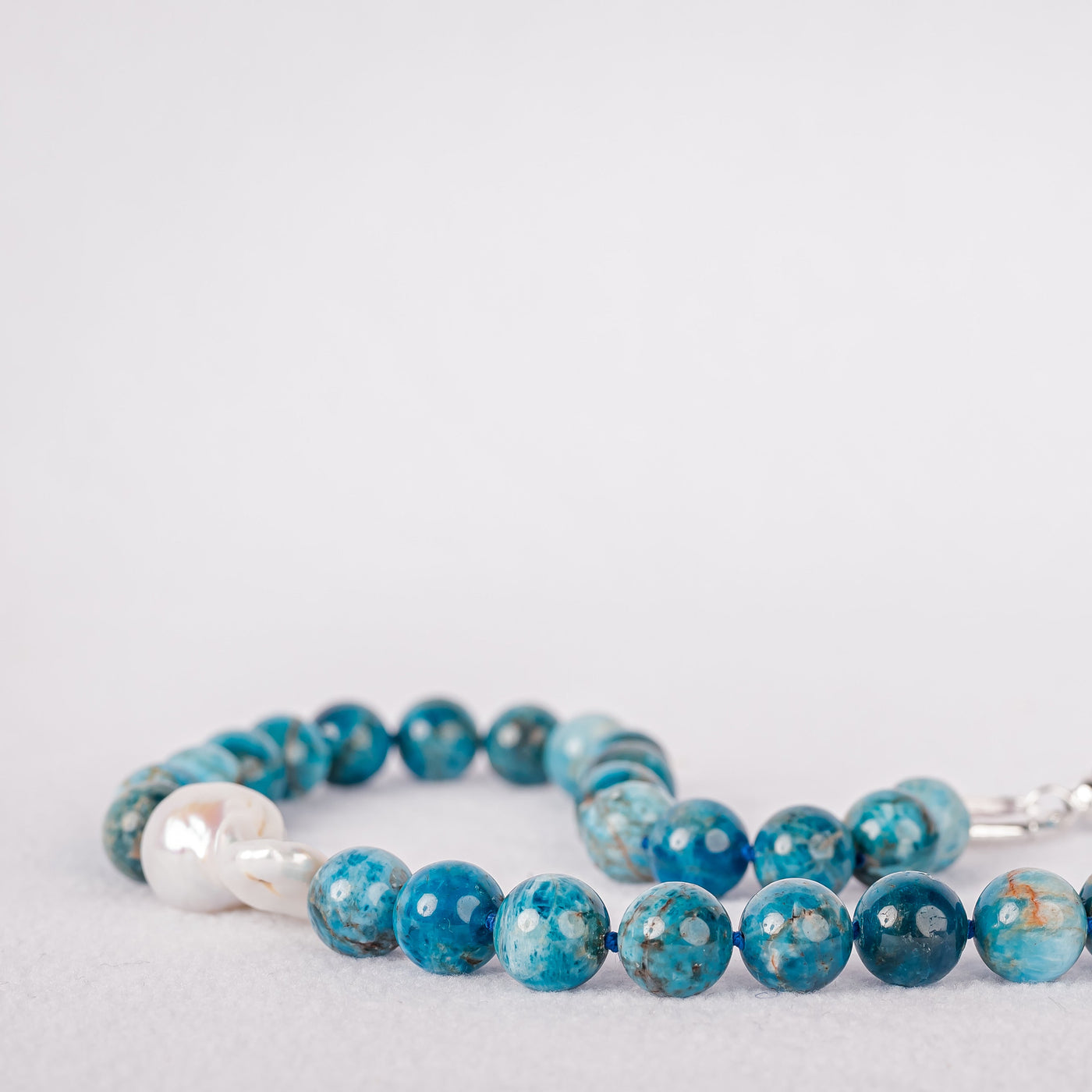 Apatite and White Baroque Pearl Necklace