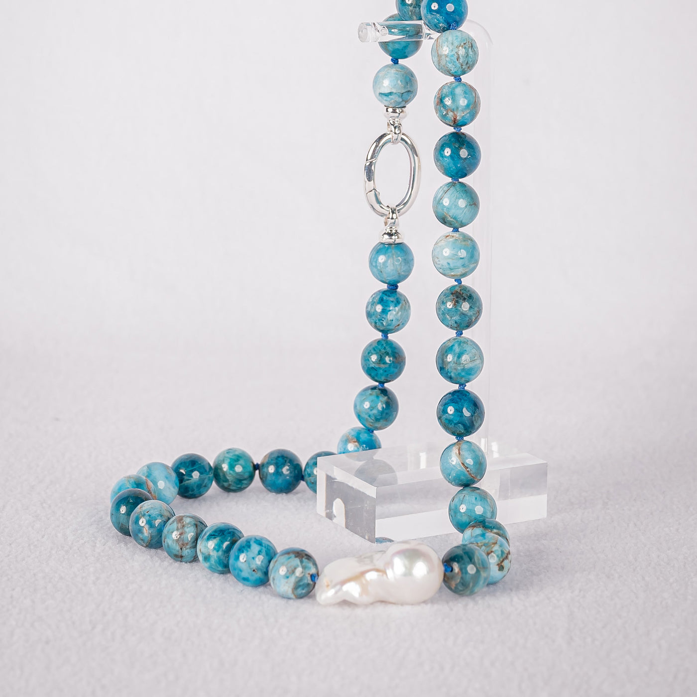 Apatite and White Baroque Pearl Necklace
