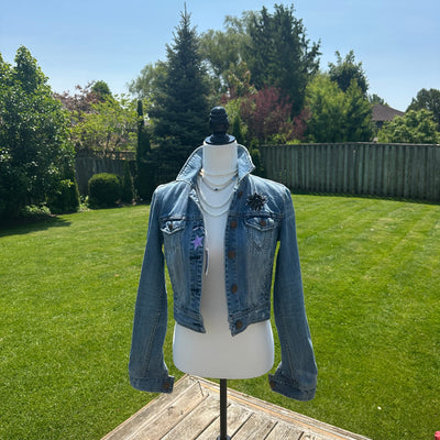 Purple & Black Scarf Jean Jacket - S/M
