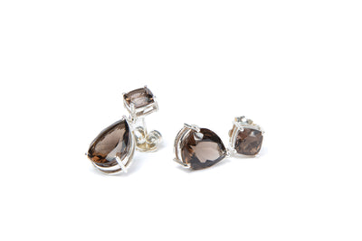 Double Drop Earrings - Smokey Topaz