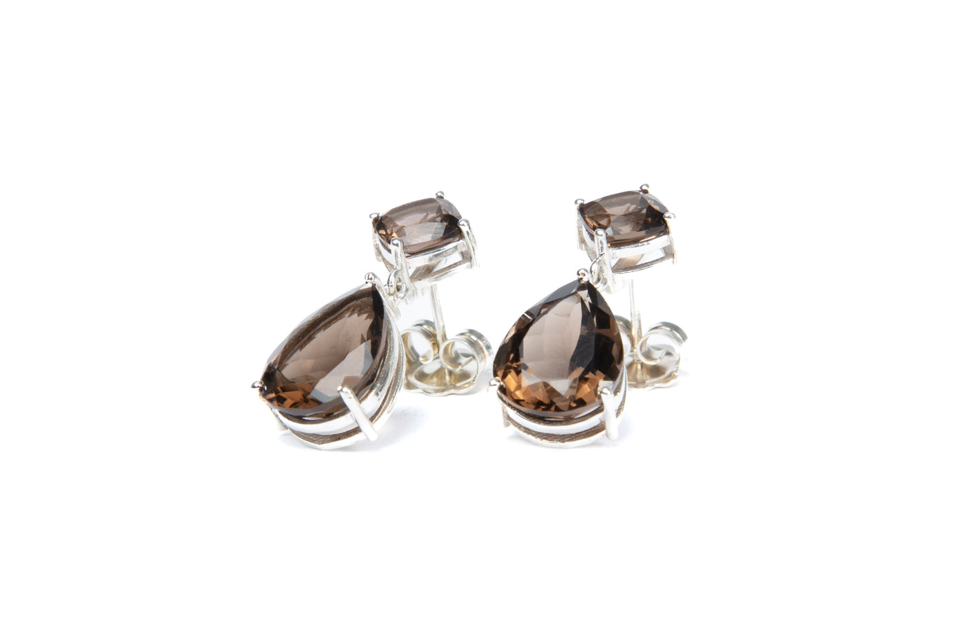 Double Drop Earrings - Smokey Topaz