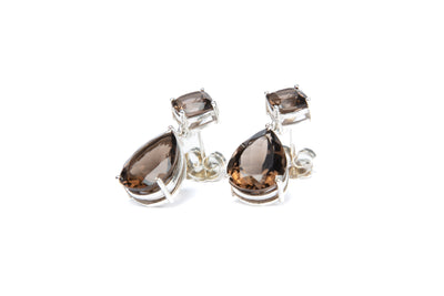 Double Drop Earrings - Smokey Topaz