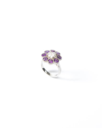 Purple Bloom Ring - Moissanite & Amethyst