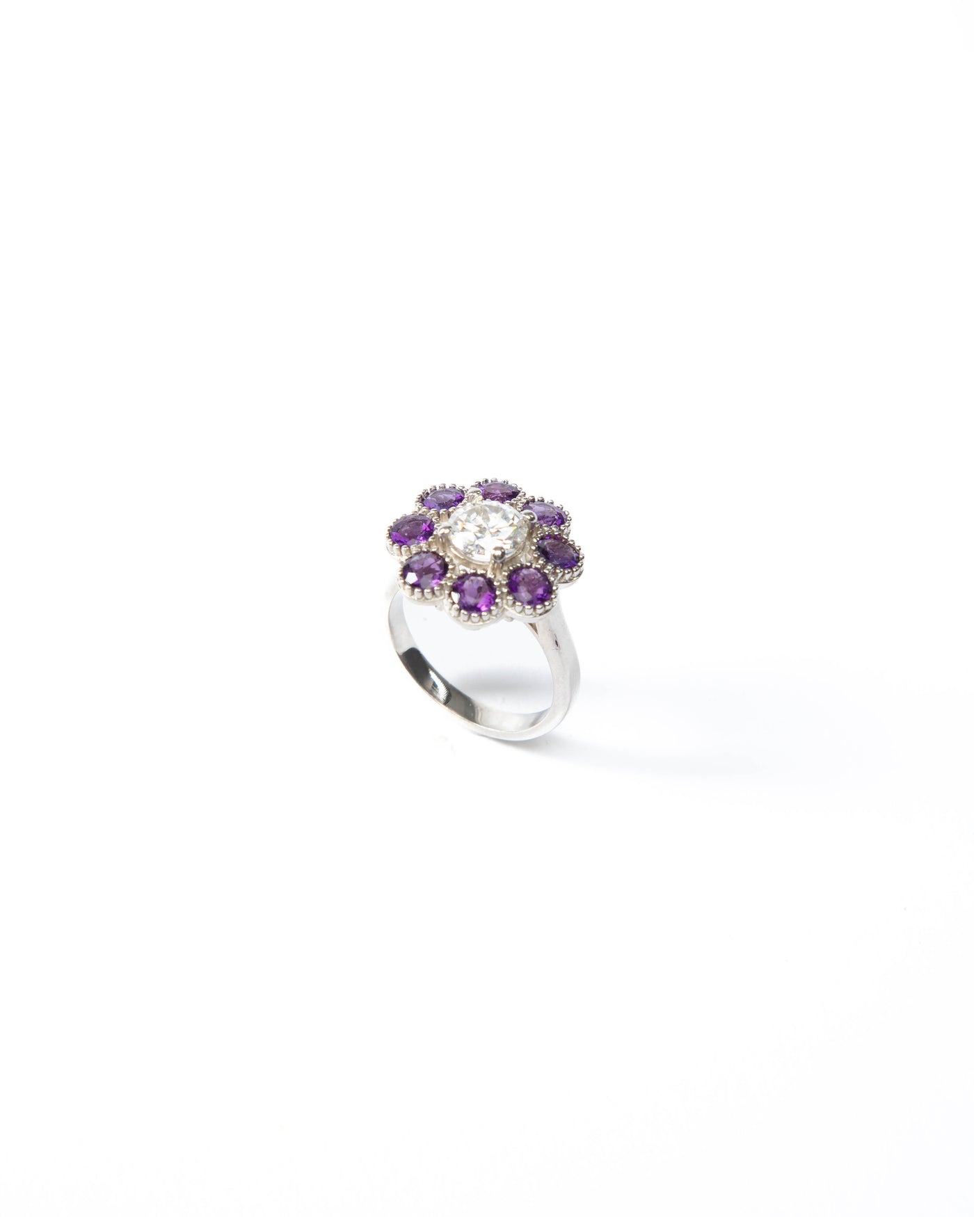 Purple Bloom Ring - Moissanite & Amethyst