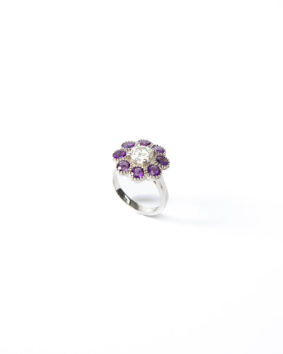 Purple Bloom Ring - Moissanite & Amethyst